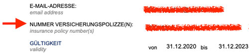 Drohnenversicherung Polizzennummer in Registrierungsbestätigung